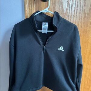 adidas Black Zip-Neck Sweatshirt with Logo Tag